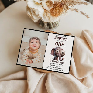 Invitation Thème de ferme éléphant mignon fou pour 1er annive