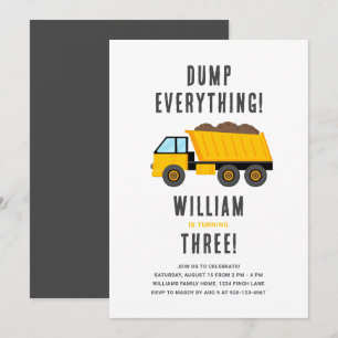 Invitation Thème de fête d'anniversaire camion de chantier à