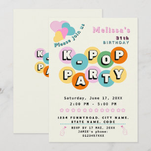 Invitation Thème de fête d'anniversaire musique pop coréenne 