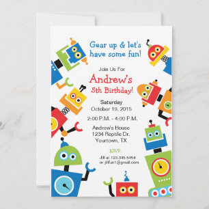 Invitation Thème de fête d'anniversaire robot