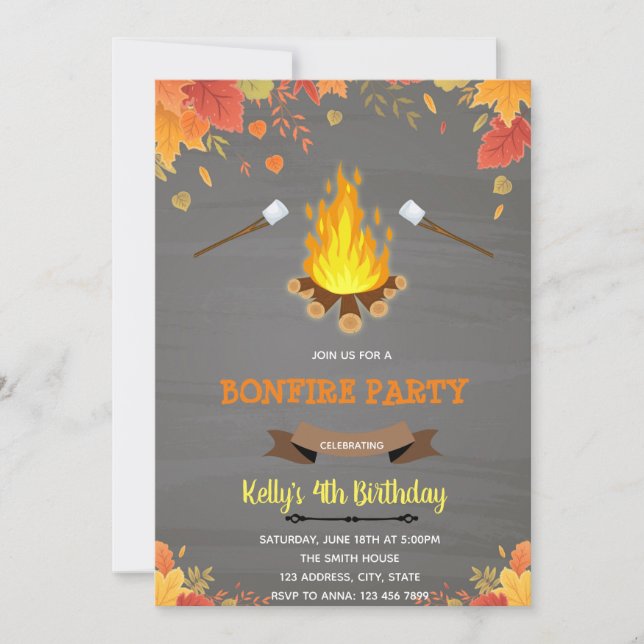 Invitation Thème de fête de camp feu d'automne (Devant)