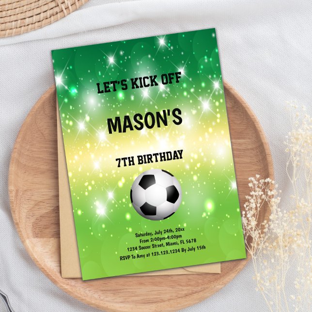 Invitation Thème de fête sportive Bold (Ball in Center Shine Soccer Birthday Invitations)