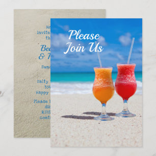 Invitation Thème de fête sur la plage avec deux boissons