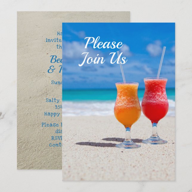 Invitation Thème de fête sur la plage de deux boissons (Devant / Derrière)
