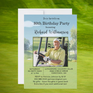 Invitation Thème de golf en aquarelle pour photo de 80e anniv