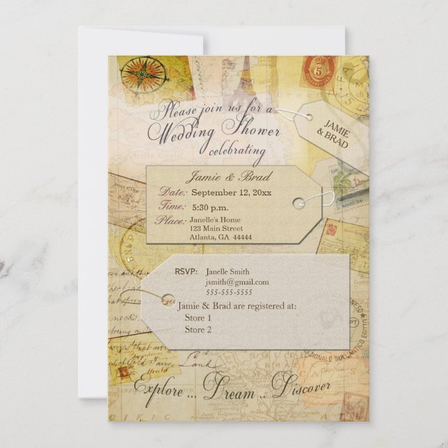 Invitation Thème de la Douche de Voyage nuptiale en cacao et  (Devant)