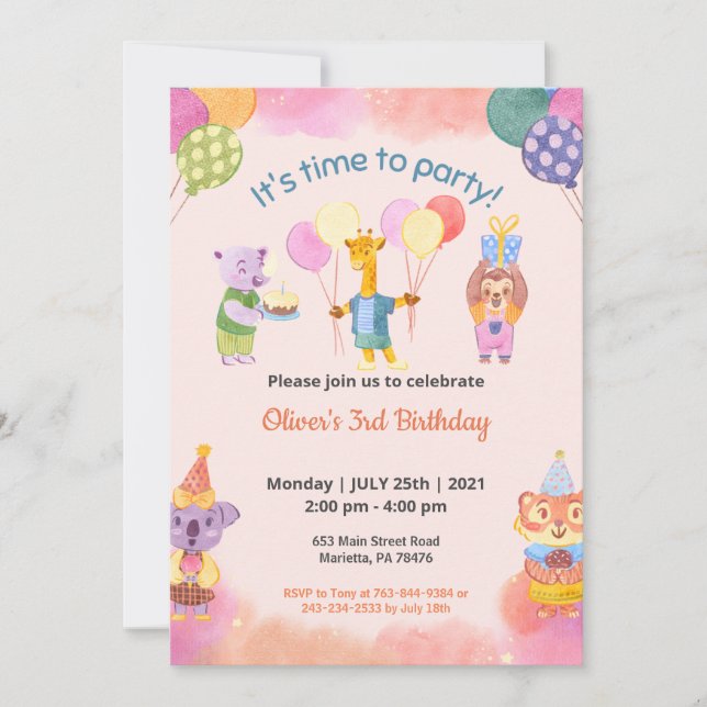 Invitation Thème de la fête Anniversaire de enfant (Devant)