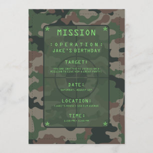 Invitation Thème de la fête du camouflage