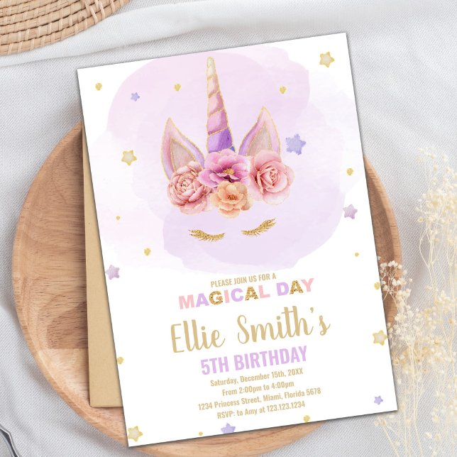 Invitation Thème de la Fête Magique Sparkle pour les filles (Purple Glitter Unicorn Birthday Invitations)