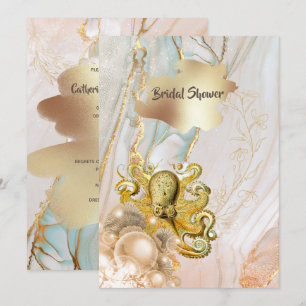 Invitation Thème de la plage de pieuvre tourbillonnante d'or