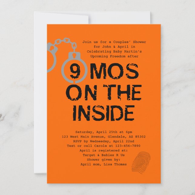 Invitation Thème de la prison Baby shower 9 mois à l'intérieu (Devant)