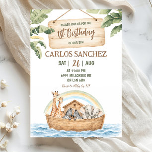 Invitation Thème de l'Arche de Noé pour un Premier Anniversai