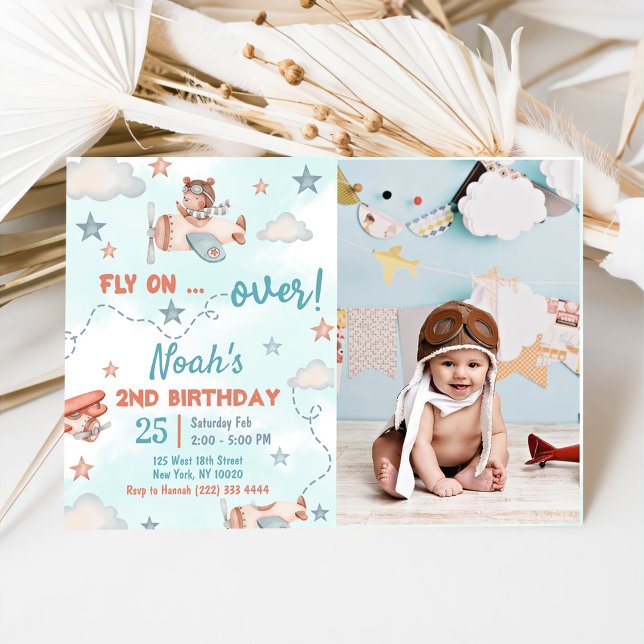 Invitation Thème de l'avion de Cute Boy 2ème anniversaire de  (Créateur téléchargé)