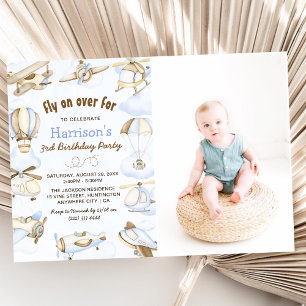 Invitation Thème de l'avion de Cute Boy 3ème anniversaire de 