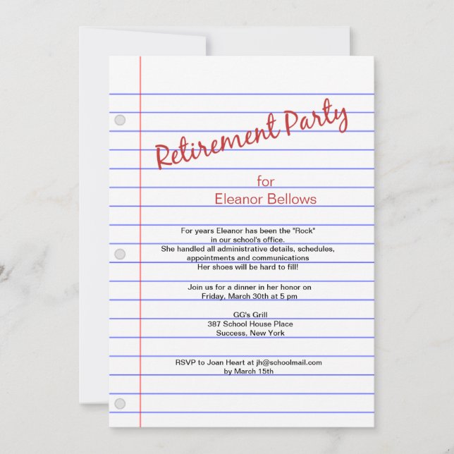 Invitation Thème de l'école du parti de retraite (Devant)