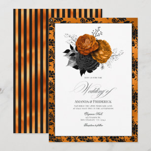 Invitation Thème de mariage gothique orange et noir élégant