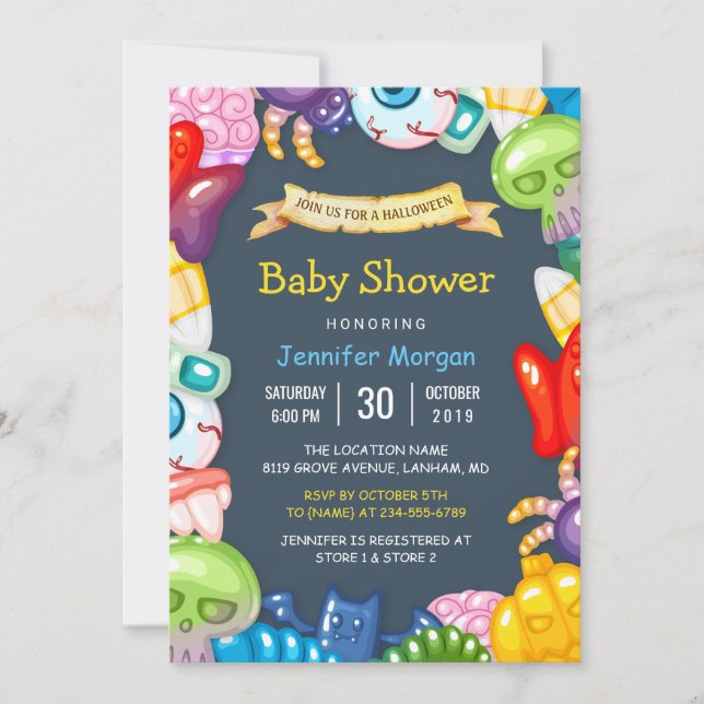 Invitation Thème de Monstres Halloween Baby shower mignon (Devant)