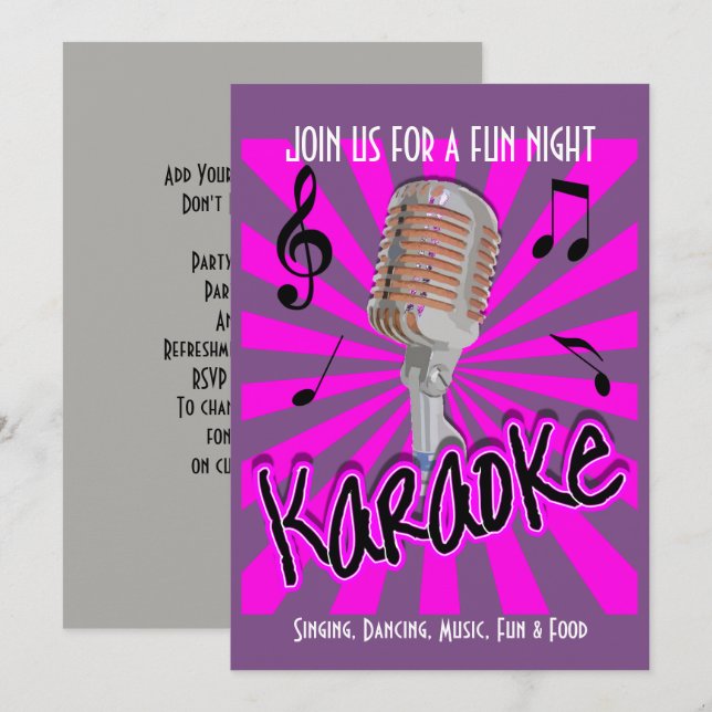 Invitation Thème de musique Karaoke Fête Personnalisée (Devant / Derrière)