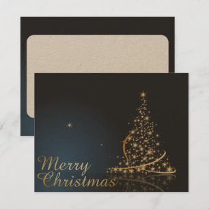 Invitation Thème de Noël bleu avec arbre de Noël doré