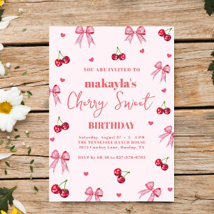 Invitation Thème de noeud de fête d'anniversaire Cherry Sweet