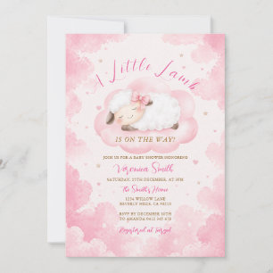 Invitation Thème de nuage rose pour la baby shower Mignon pet