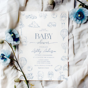 Invitation Thème de nurserie Toile De Jouy Fête Prénatale ave