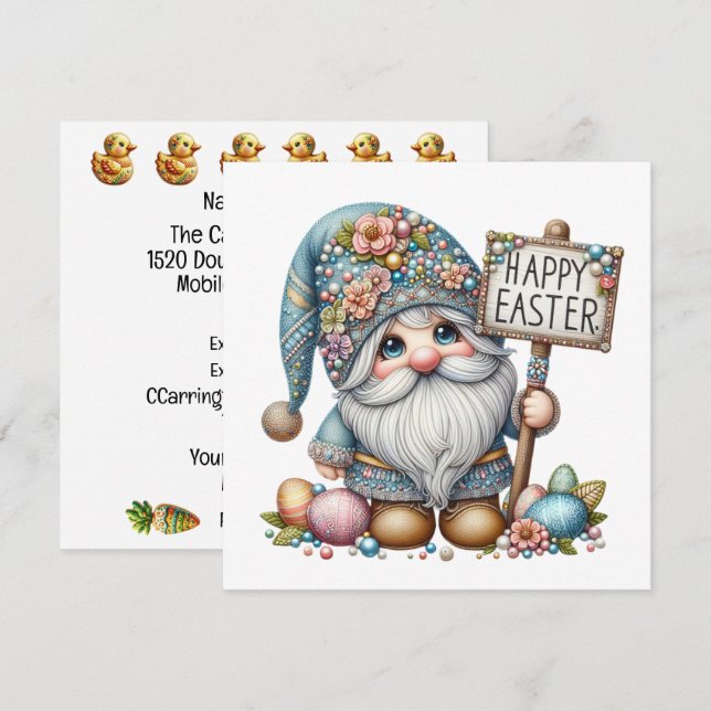 Invitation Thème de Pâques Précieux Gnome (Devant / Derrière)
