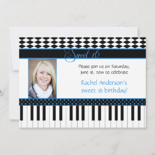 Invitation Thème de piano noir bleu pour 16 ans