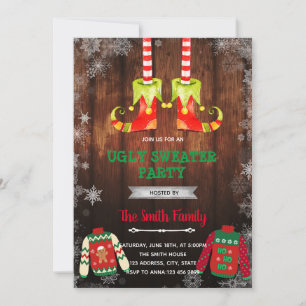 Invitation thème de pull moche d'elfe de Noël
