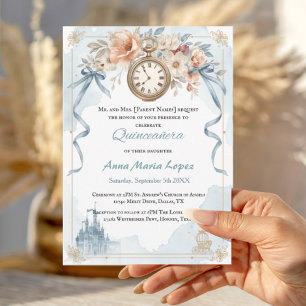 Invitation Thème de Quinceañera Cendrillon aquarelle bleu cla