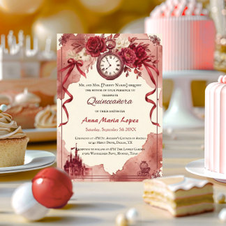 Invitation Thème de quinceañera Cendrillon aquarelle rouge