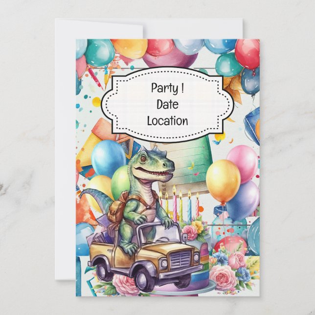 Invitation Thème de rentrée des classes dinosaure pour étudia (Devant)