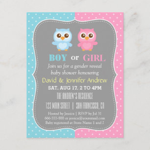 Invitation Thème de Révélation du Sexe de Bébé Chouette Migno
