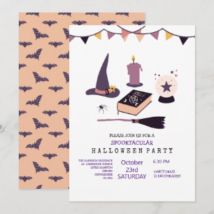 Invitation Thème de sorcière rose pêche fantaisiste