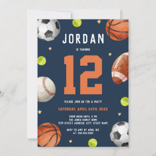 Invitation Thème de sport pour garçons Navy Orange Fête d'ann