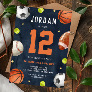 Invitation Thème de sport pour garçons Orange Navy Fête d'ann