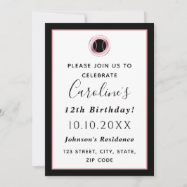 Invitation Thème de tennis Elégant Rose Gold & Black Sport Pa