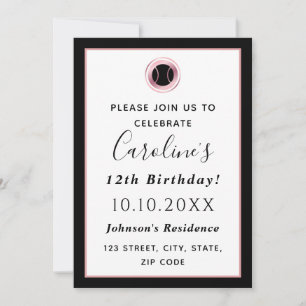 Invitation Thème de tennis Elégant Rose Gold & Black Sport Pa