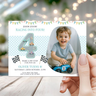 Invitation Thème de voiture de course pour un 4ème anniversai