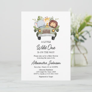 Invitation Thème de voiture Safari Jungle pour garçon Baby Sh
