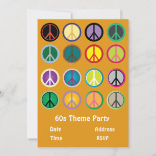 Invitation thème des années 60 signe de la paix fête hippy
