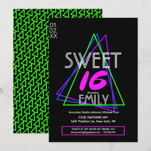 Invitation Thème du club de flyer Sweet 16 Géométrique néon