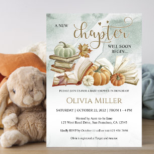 Invitation Thème du livre Baby shower d'automne vert genre ne