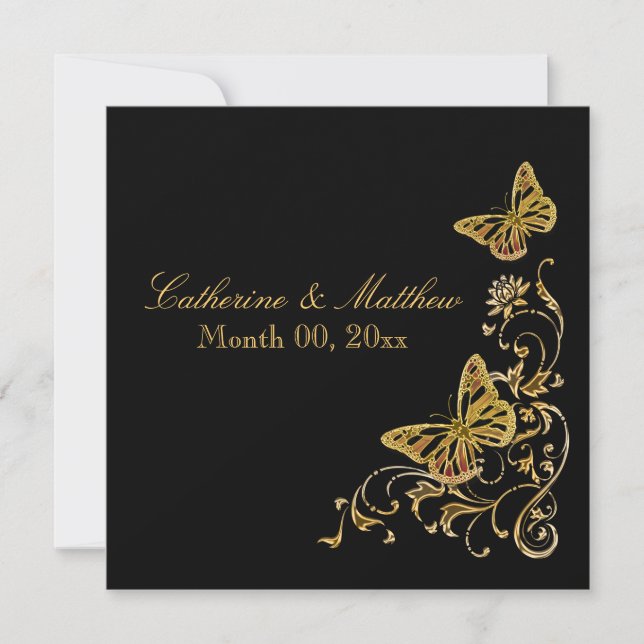 Invitation Thème du papillon mariage de automne d'or noir (Devant)