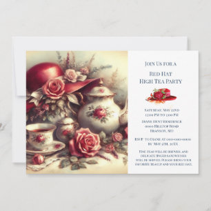 Invitation Thème élégant de chapeau de rose rouge pour une so