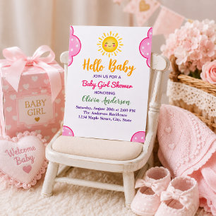 Invitation Thème Élégant Nuage Rose pour Fête de Bébé Fille