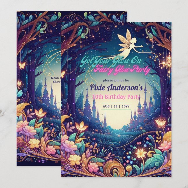 Invitation Thème Fairy Fairy Party Fairytale Enchanted Forest (Devant / Derrière)