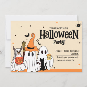 Invitation Thème fantômes mignons et animaux pour un Hallowee