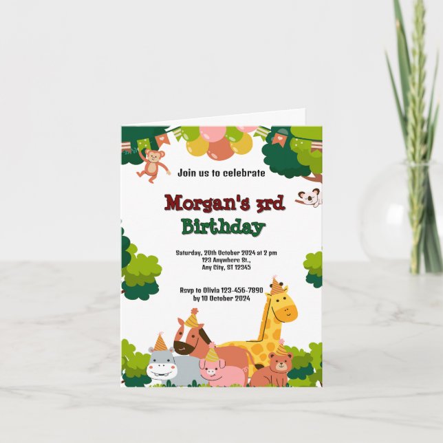 Invitation thème faune (Devant)