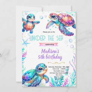 Invitation thème fête fille tortue
